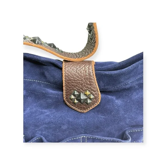 Limited Edition: Tylie ᪣ Y2K Utility Suede Hobo Bag ᪣ Pyramid Stud Strap ᪣ Blue